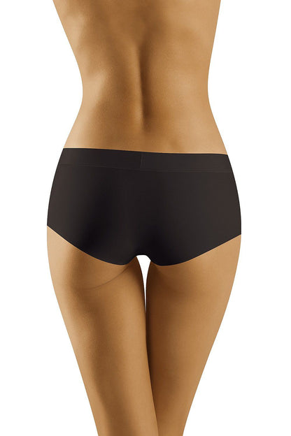 Back view of Wolbar Women's Smooth & Comfortable Laser-Cut Boxers in black, highlighting the classic cut and feminine silhouette for active lifestyles.