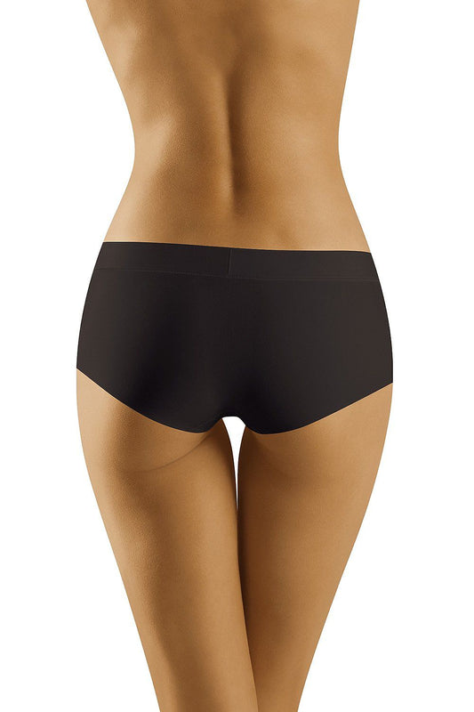 Back view of Wolbar Women's Smooth & Comfortable Laser-Cut Boxers in black, highlighting the classic cut and feminine silhouette for active lifestyles.