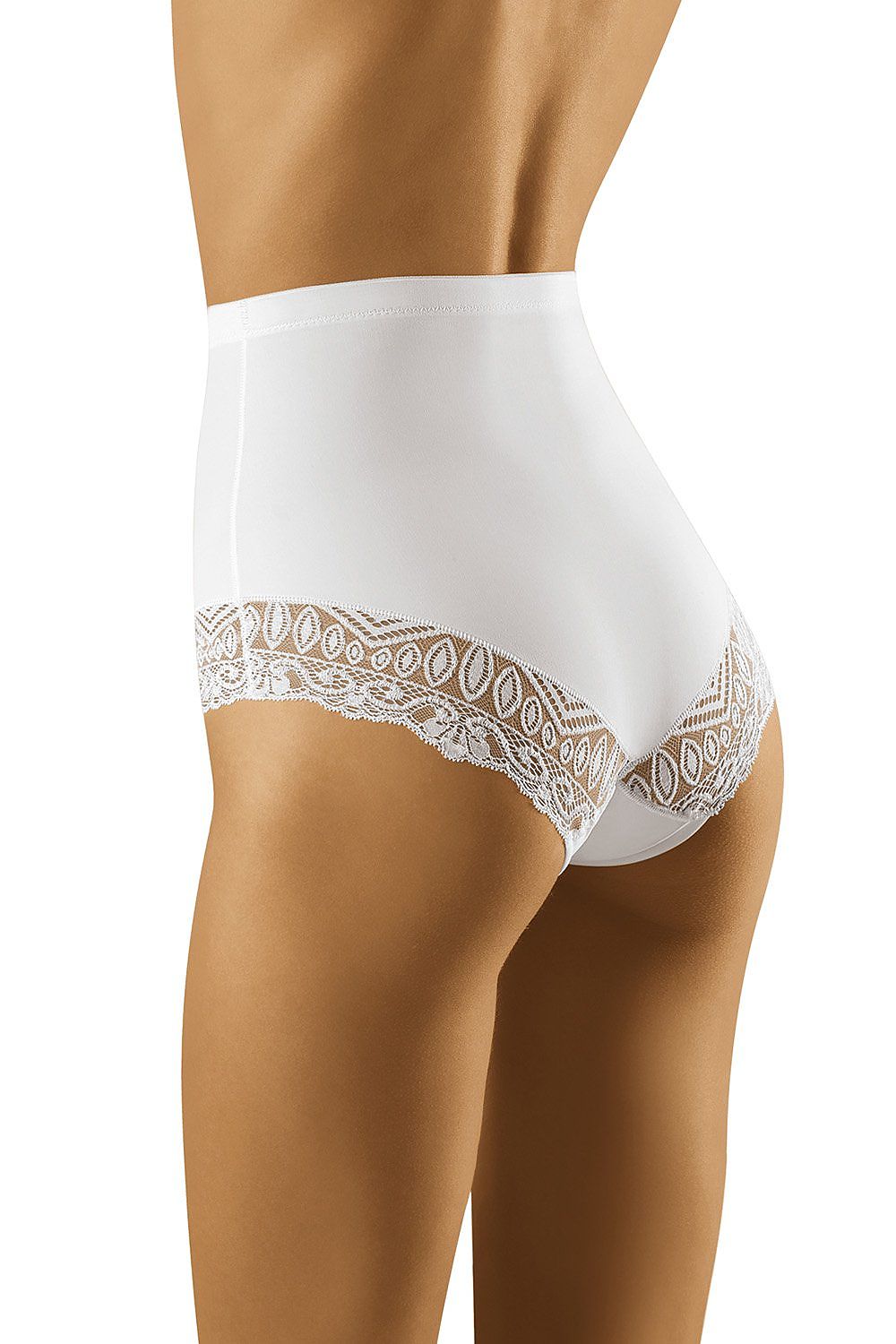 Wolbar High Rise Lace Briefs for Women - Sophisticated white high waisted briefs showcasing delicate lace accents for a flattering silhouette.