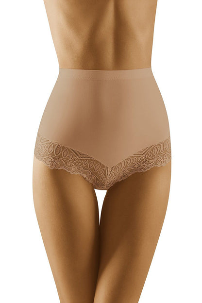 Wolbar High Rise Lace Briefs for Women - Chic nude body shaping underwear designed with exquisite lace trim along the edges for a luxurious feel.