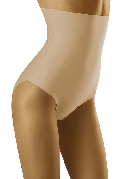 Stylish side view of the Wolbar High-Rise Body Shaping Panties from the Fortissima Line in a nude colour, highlighting its luxurious silky smooth fabric.