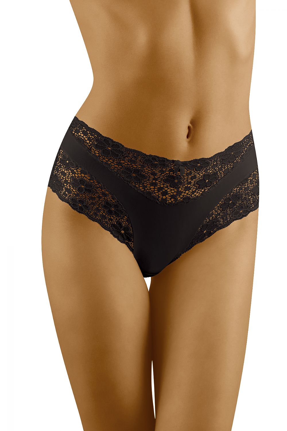 Wolbar Femininity Collection: Elegant lace and smooth fabric panties in black, featuring delicate lace details for ultimate comfort.