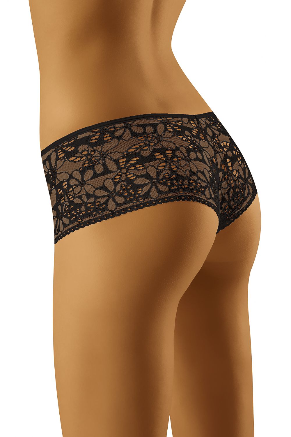 Wolbar Floral Lace Shorts for Women - Elegant Comfort in Spandex and Polyamide, showcasing a close-up view of the back of black floral lace shorts, designed for a romantic look and ultimate comfort.