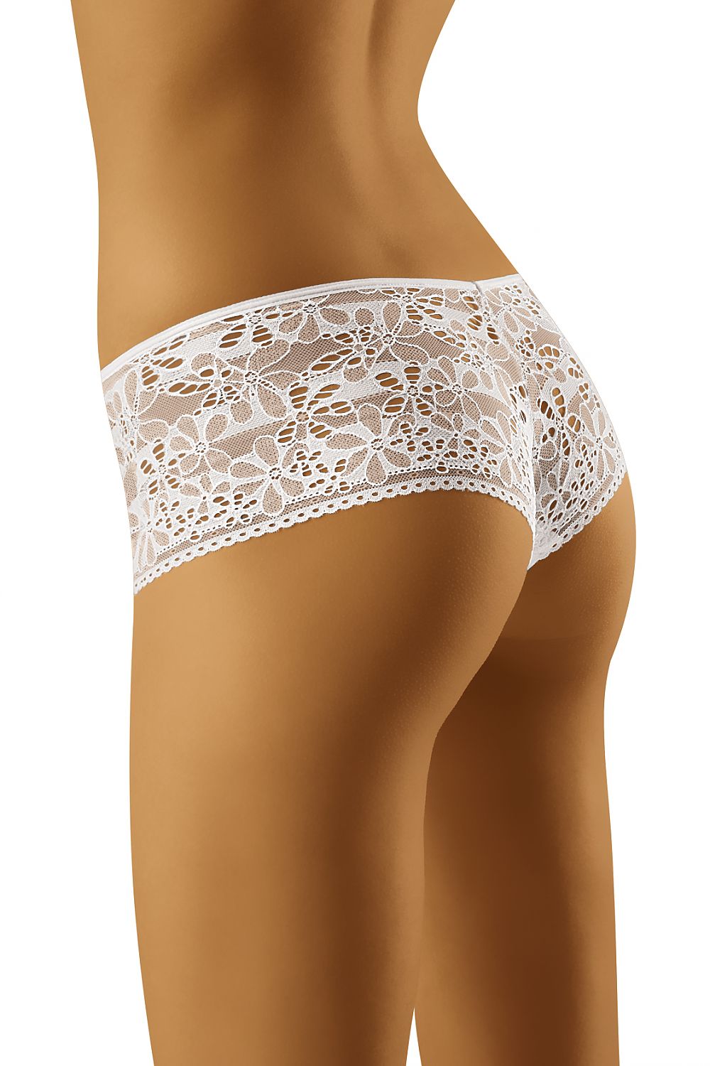 Wolbar Floral Lace Shorts for Women - Elegant Comfort in Spandex and Polyamide, featuring a close-up view of the back of white floral lace shorts, perfect for adding a touch of elegance to any outfit.