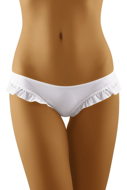Wolbar Women's Comfortable Panties with Mini Frill and Smooth Back – Soft & Elastic Fabric, featuring a luxurious white design with charming frill accents.