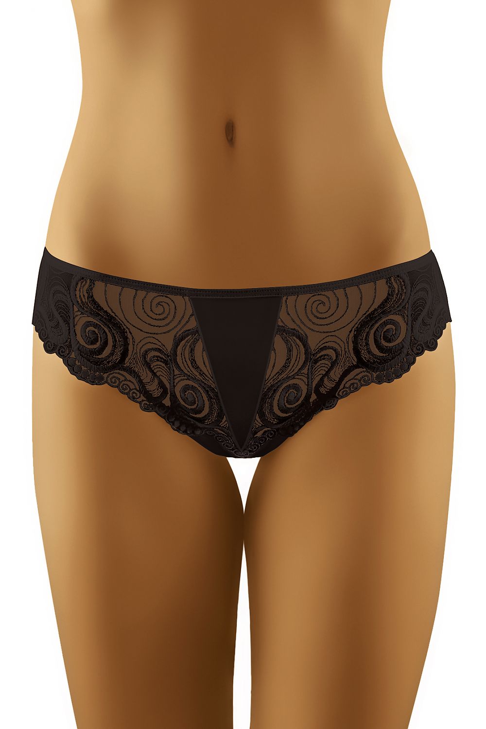 Wolbar Women's Embroidered Tulle Panties - Sensual & Comfortable Luxury Lingerie in elegant black with intricate embroidery and delicate lace details.