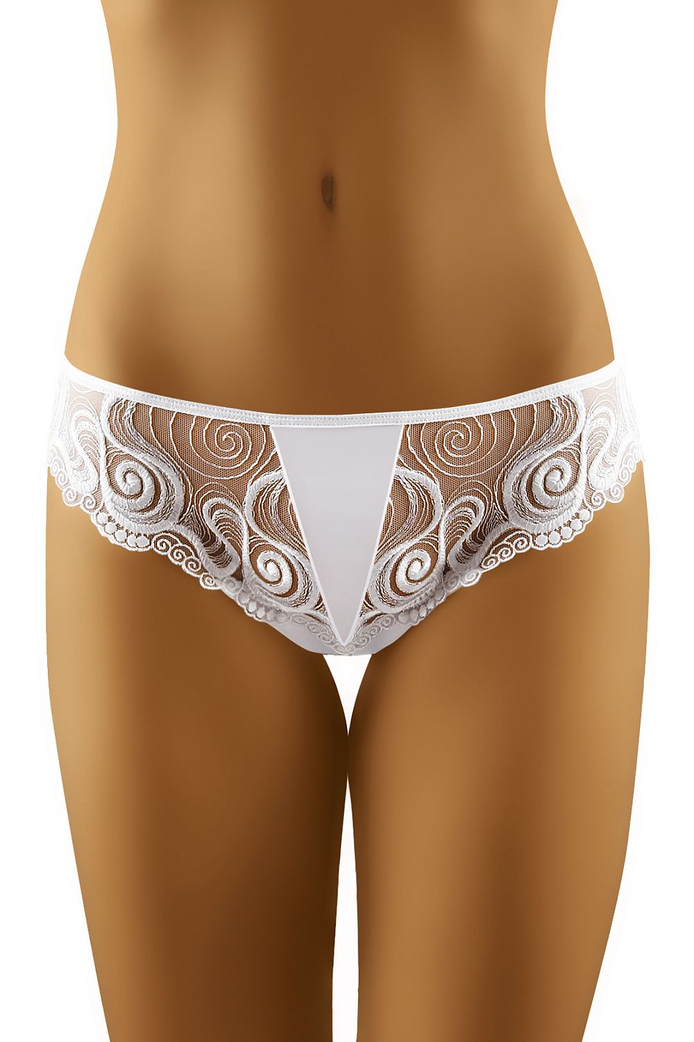 Wolbar Women's Embroidered Tulle Panties - Sensual & Comfortable Luxury Lingerie in classic white featuring exquisite embroidery and charming lace accents.