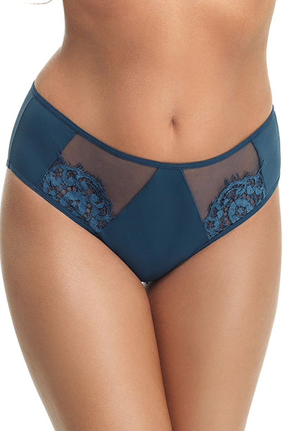 Gorsenia Navy Blue Lace-Trimmed Brazilian Panties K609 - Elegant Women's Lingerie showcasing stylish lace detailing on the sides and a comfortable fit.