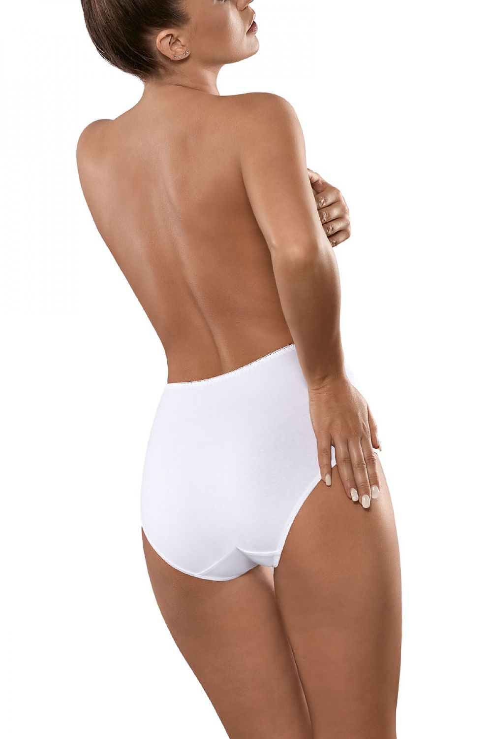 Babell BBL 147 Luxury Cotton Lace Trim Panties, back view highlighting the smooth white cotton finish, combining comfort and elegance in sizes S-XXL.