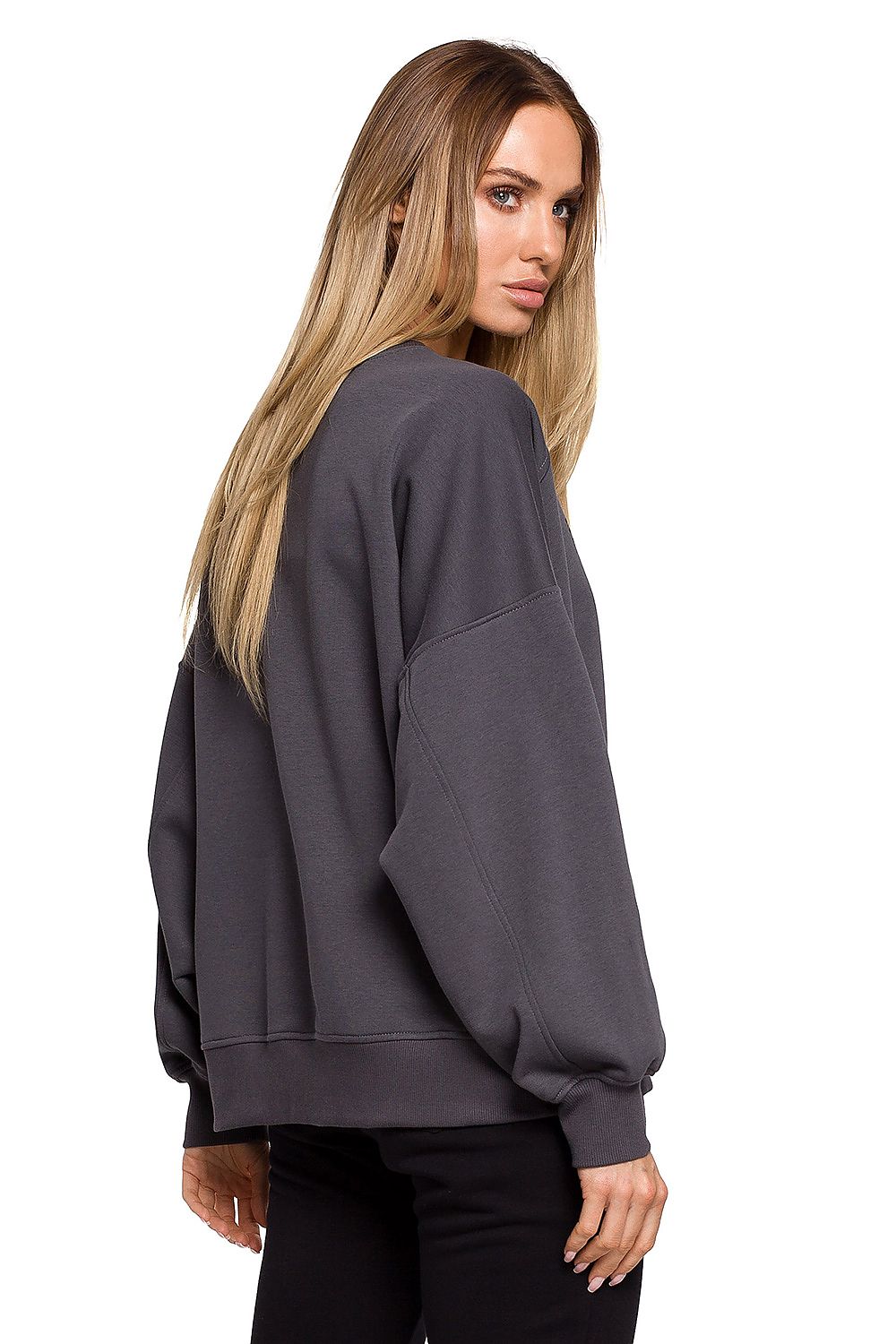 Back view of a chic Luxury Oversized Cotton Sweatshirt with Unique Print - Moisture Resistant & Soft Touch, highlighting its plush fabric and oversized fit.