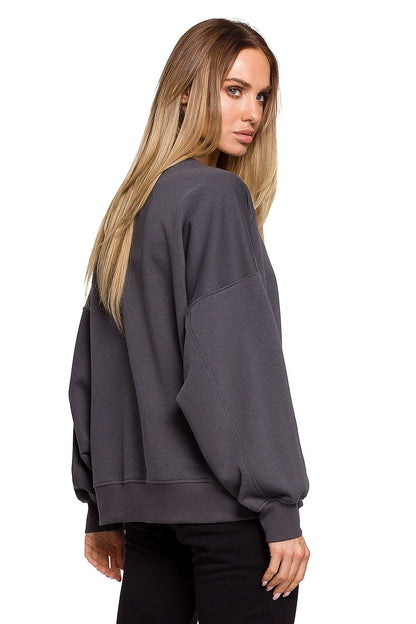 Back view of a chic Luxury Oversized Cotton Sweatshirt with Unique Print - Moisture Resistant & Soft Touch, highlighting its plush fabric and oversized fit.