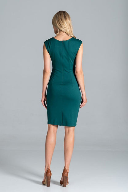 Back view of the Elegant Figl Fitted Midi Dress, showcasing the elegant silhouette and luxurious fabric blend for a refined look.