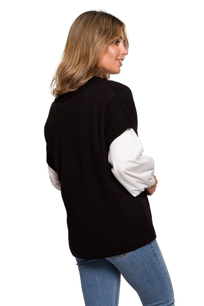 Back view of the Elegant BE Knit Sleeveless Knitwear Gilet, highlighting its luxurious knit texture, ideal for stylish business and casual ensembles.