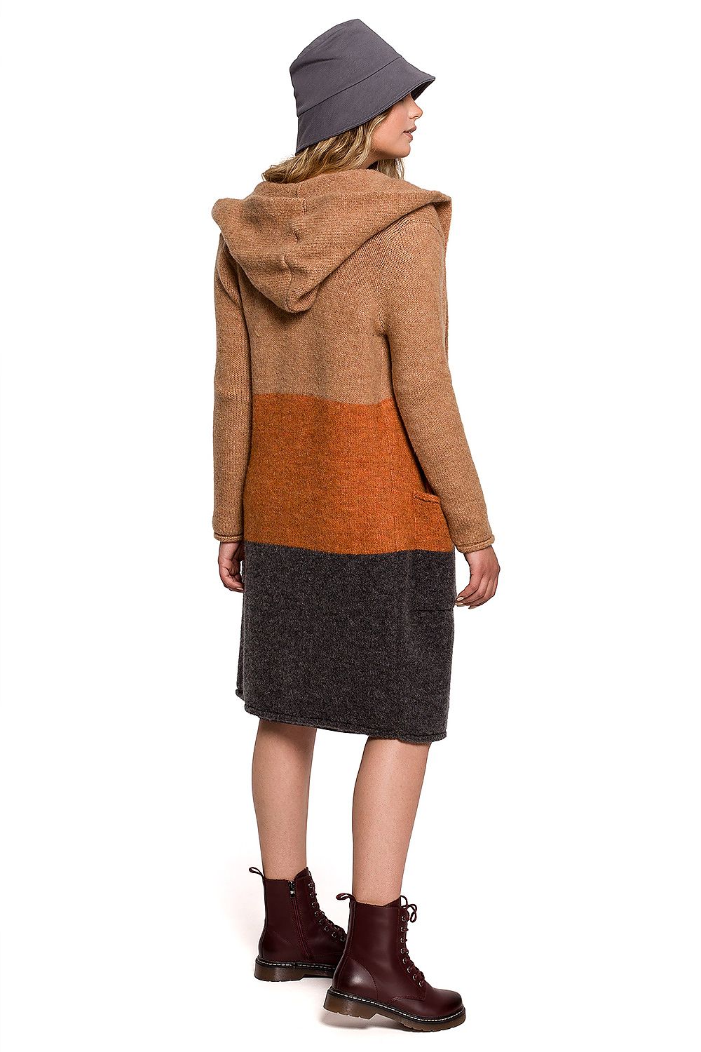 Luxurious Hooded Cardigan by BE Knit - Stylish unbuttoned design featuring a chic blend of warm tones and a hood for added comfort. Perfect for layering during cooler days.