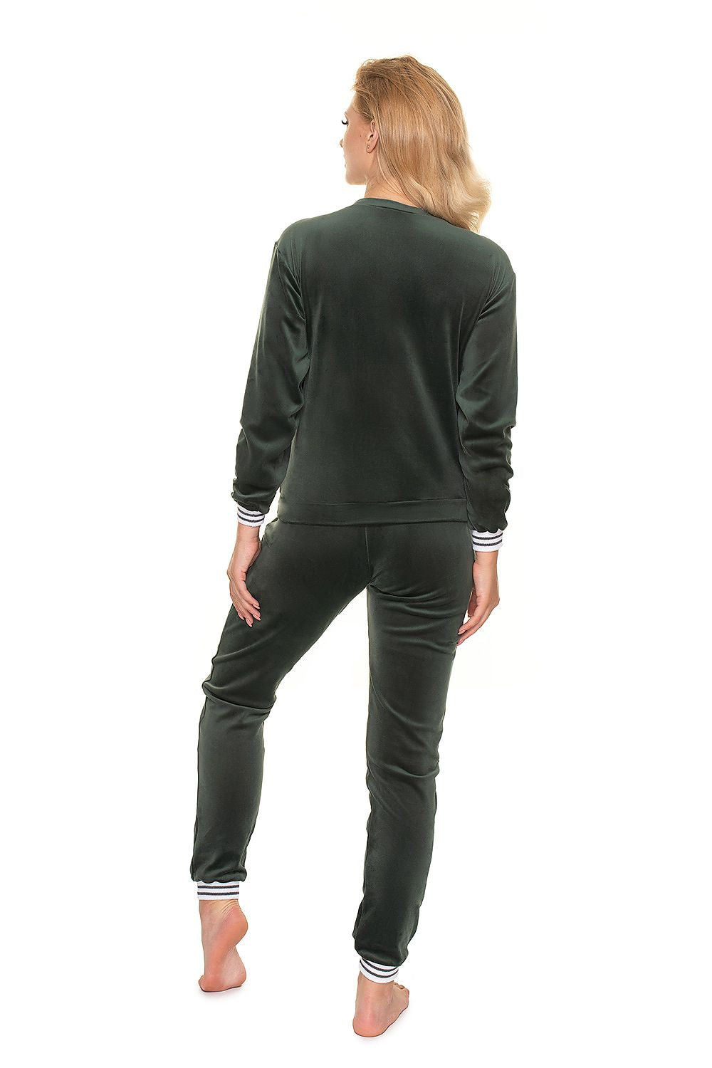 Luxurious PeeKaBoo Velour Tracksuit Set in green, with a model showcasing the back view, demonstrating the stylish design and comfort.