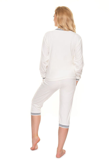 Luxury PeeKaBoo Velour Tracksuit Set with Contrasting Piping - 3/4 Length Trousers, featuring a model showcasing the back view in soft velour fabric, tailored for comfort and elegance.