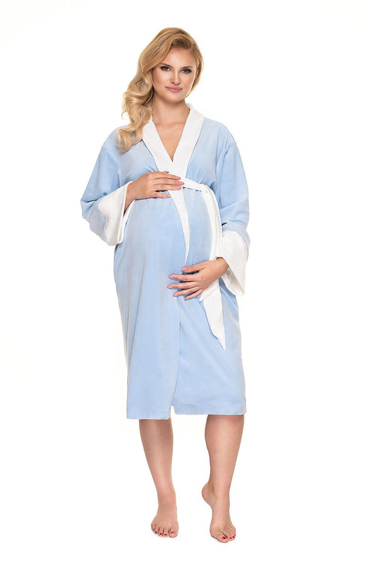 Luxurious Soft Velour Bathrobe with Belt and Long Sleeves by PeeKaBoo, featuring a model in a light blue robe, demonstrating a stylish and comfortable option for relaxation.