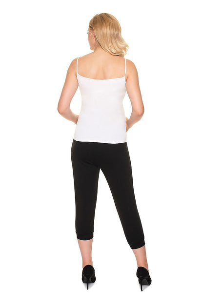 Back view of a model in Ribbed Cotton Maternity Crop Pants with Side Pockets by PeeKaBoo, emphasizing the chic and comfortable fit for maternity wear.