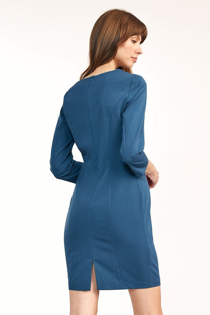 Back view of the Elegant Fitted Blue Daydress by Nife, featuring a sleek design and refined details, perfect for chic day or night looks.