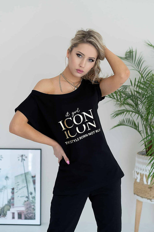 Elegant cotton blouse with gold foil applications from Hajdan, showcasing a luxurious and comfortable design perfect for Polish fashion enthusiasts.