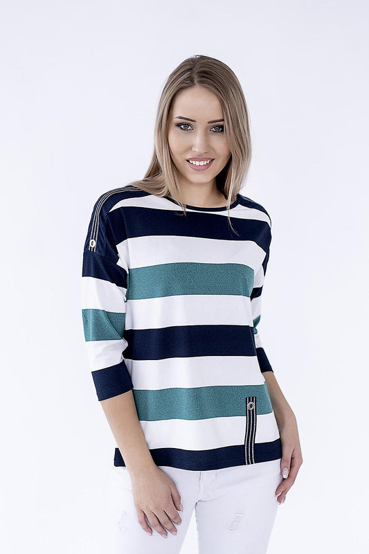Elegant striped knitwear blouse by Hajdan, featuring 3/4 sleeves and a chic design, perfect for versatile styling.