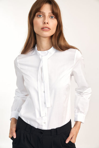 Close-up of an Elegant Long Sleeve Cotton-Blend Shirt by Nife, showcasing its stylish design and luxurious fit, perfect for versatile office wear.