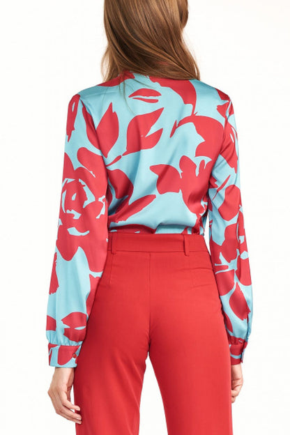 View of the back of the Elegant Nife Long Sleeve Blouse with Font Pattern, emphasizing the stylish design and vibrant colours, perfect for a refined wardrobe.