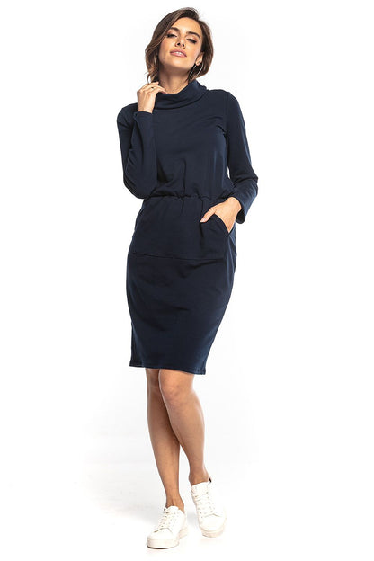 Tessita Sporty Midi Dress in refined navy, crafted with a turtleneck and long sleeves, perfect for a sophisticated casual look.