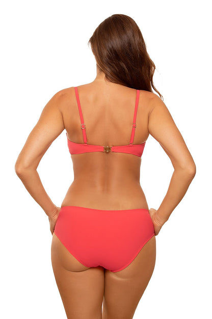 Back view of a stylish pink Marko 2-piece swimsuit, highlighting the adjustable straps and elegant design on a beautiful model.