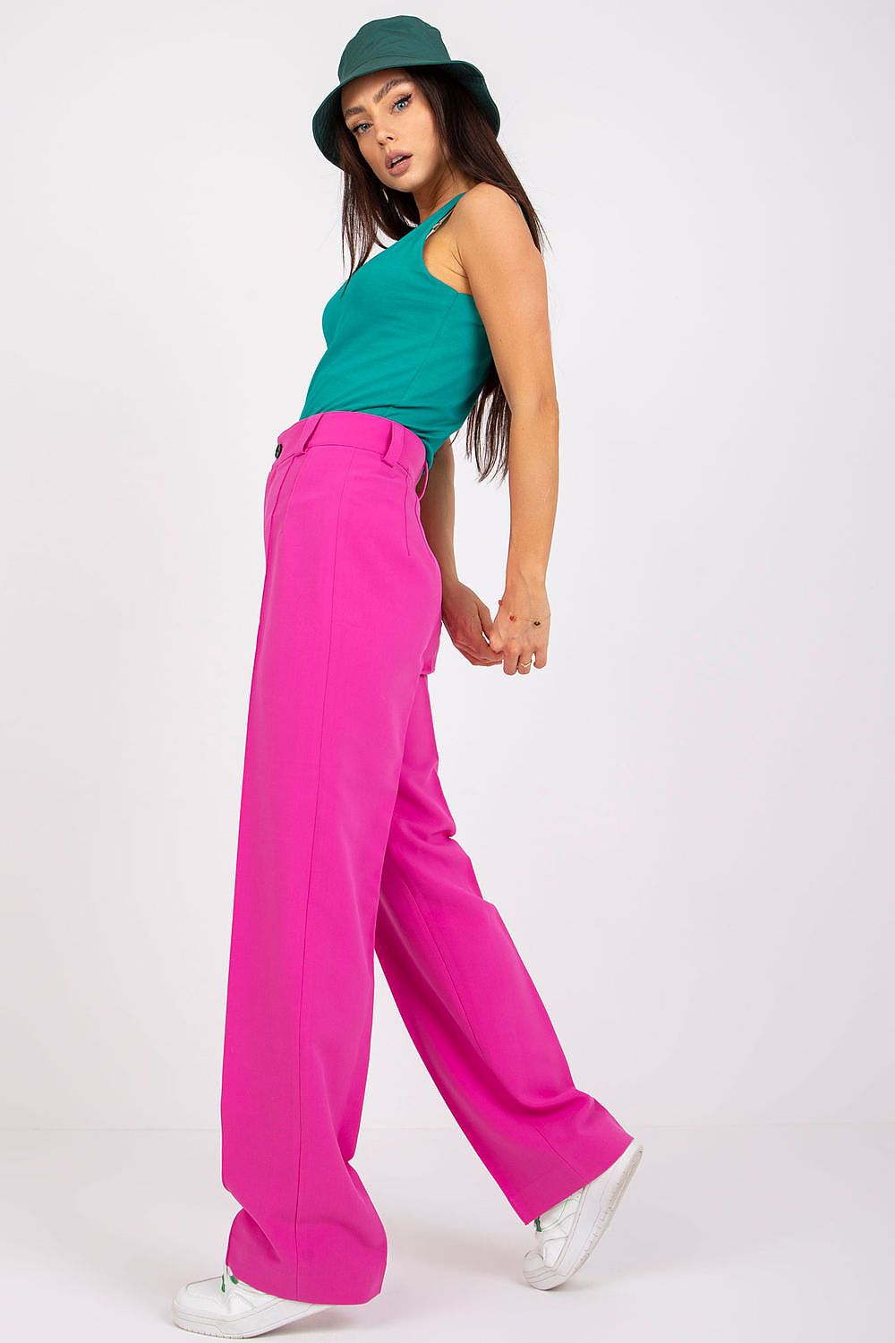 Elegant Strapless T-Shirt in Premium Cotton & Spandex Blend, styled with vibrant pink trousers, perfect for effortless summer style.