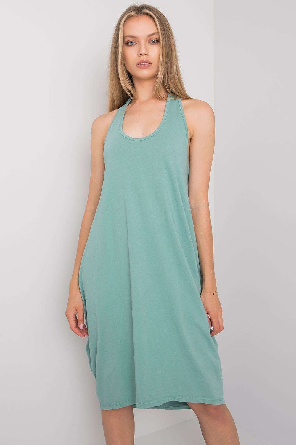 Och Bella Sleeveless Cotton Spandex Daydress, a luxurious elegant summer dress in a soft mint hue, ideal for casual wear, featuring a chic sleeveless design for effortless style.