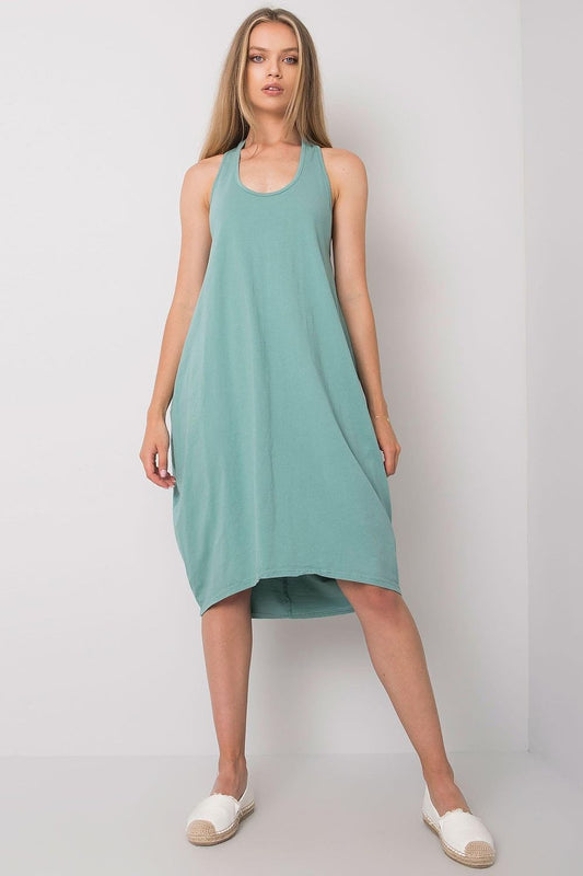 Och Bella Sleeveless Cotton Spandex Daydress in mint, showcasing an elegant silhouette, perfect for summer outings or casual dining, offering comfort and sophistication.