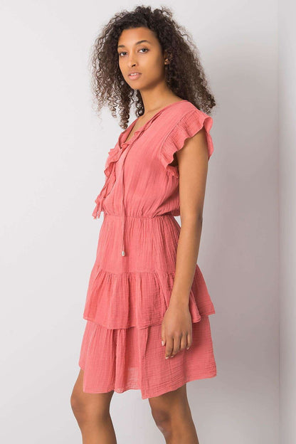 Elegant Och Bella Daydress with Short Sleeves and Heart Neckline in 100% Cotton, designed with soft ruffles and a flattering silhouette for sophisticated daytime wear.
