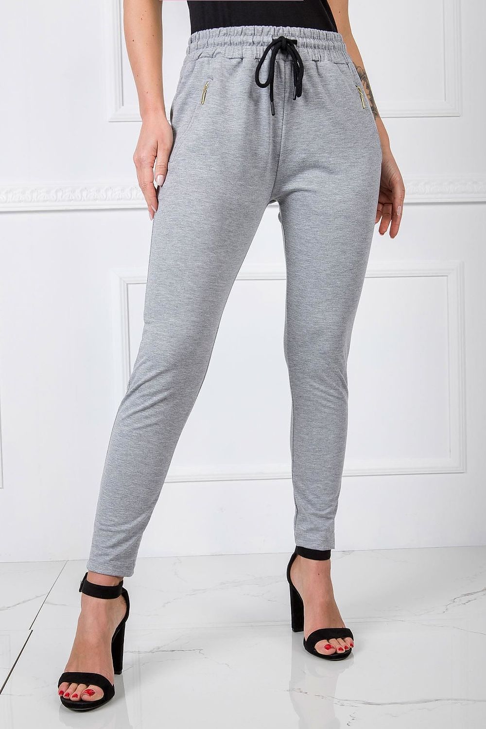 BFG Women’s High-Waisted Slim Leg Tracksuit Trousers in chic grey, featuring a refined slim fit and elegant design, epitomising luxury and comfort.