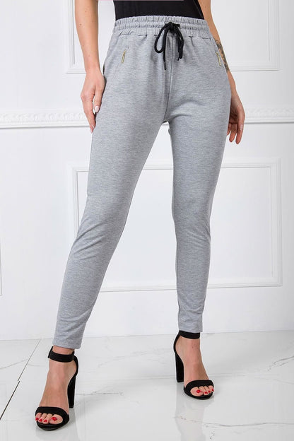 BFG Women’s High-Waisted Slim Leg Tracksuit Trousers in chic grey, featuring a refined slim fit and elegant design, epitomising luxury and comfort.