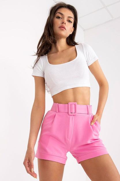 Stylish Women's Italy Moda Shorts in vibrant pink with Zip Closure, Side Pockets & Matching Belt, ideal for any occasion.