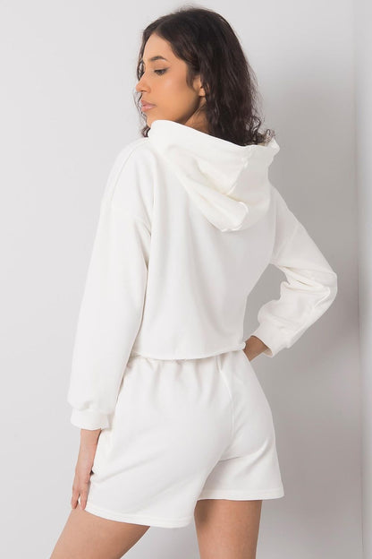 Luxurious Cotton-Blend Tracksuit Set featuring a chic white sweatshirt with a hood and matching shorts, perfect for stylish casual wear - Ex Moda Fashion.