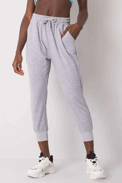 Luxury Tracksuit Trousers with Waist Tie and Elastic Band - Comfortable Cotton Blend Sweatpants model showcasing grey sweatpants with elastic waistband and modern design.