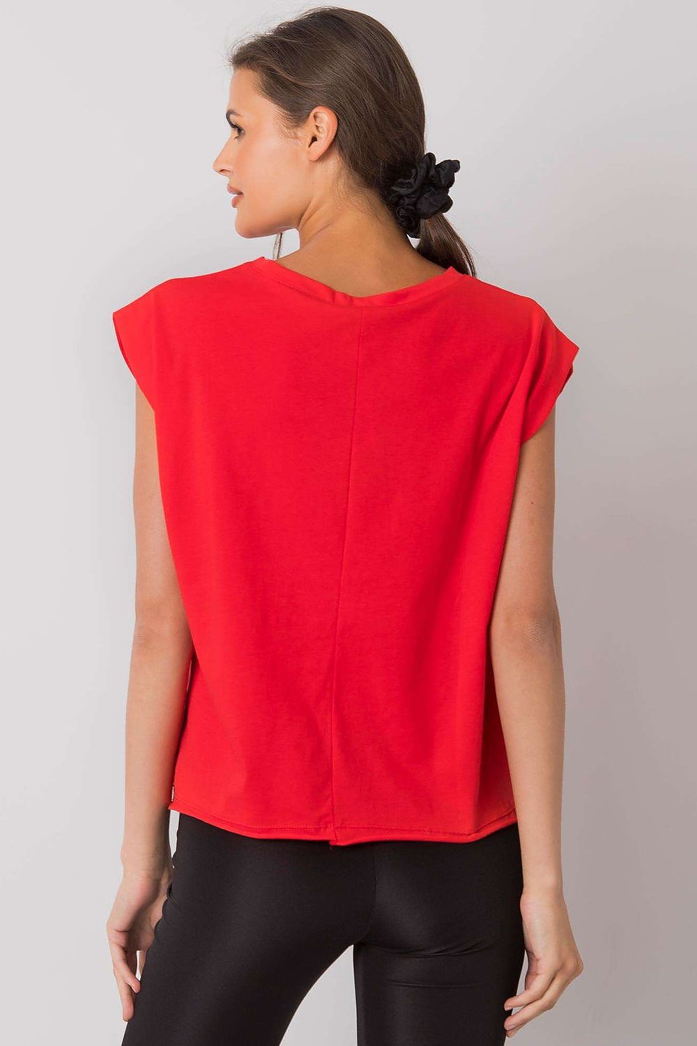 Luxury 100% Cotton Short Sleeve T-Shirt with Front Print, EU Size 0, Round Neckline, featuring a stylish red back design.