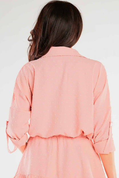 Luxury Lightweight Summer Shirt with Pocket and Decorative Buttons by Awama - Classic Cut, back view of the pink shirt, highlighting the relaxed fit and casual elegance.