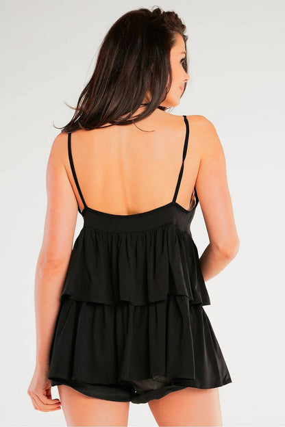 Elegant Loose-Fitting Viscose Blouse With Thin Straps And Frill Detailing by Awama, showcasing the back view with an emphasis on the delicate frill detailing.