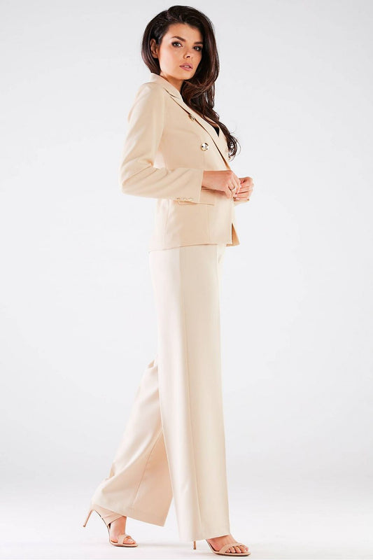 High Rise Wide Leg Trousers for Women by Awama, showcasing an elegant and stylish ensemble, accompanied by a chic jacket in beige.