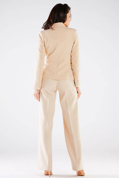 Luxury High Rise Wide Leg Trousers for Women by Awama, designed without pockets and complemented by a tailored jacket, perfect for formal occasions.