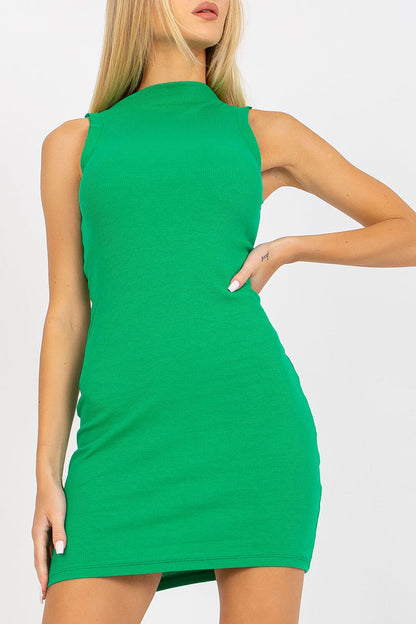 Luxurious Och Bella Sleeveless Mini Dress in Ribbed Fabric - A chic green pencil cut design showcasing elegance and comfort, perfect for summer outings.