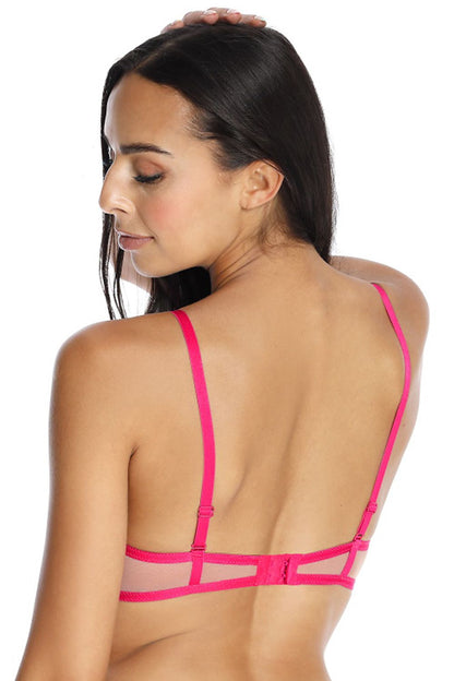 Luxury Push-Up Bra With Removable Magnifying Pads & Adjustable Straps shown from the back, featuring vivid pink straps and a delicate mesh design that ensures a perfect fit for all sizes.