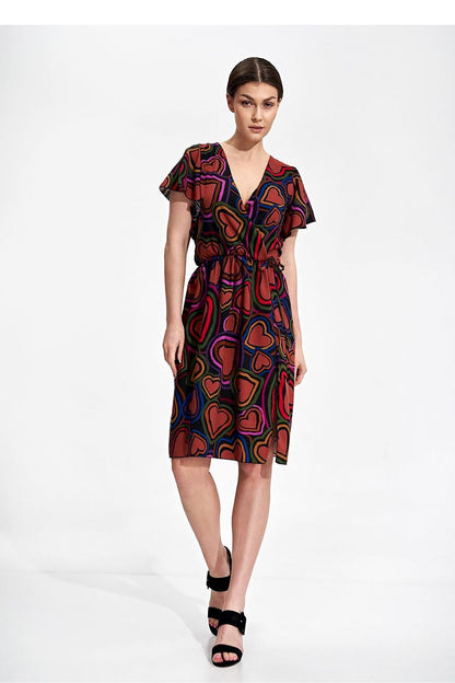 Chic Summer Midi Dress by Figl in a striking heart design, featuring an envelope neckline and ethereal sleeves, perfect for sophisticated summer outings.