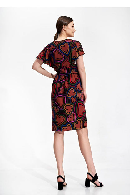 Refined Summer Midi Dress by Figl, adorned with an eye-catching heart pattern and elegant ethereal sleeves, great for elegant summer gatherings.