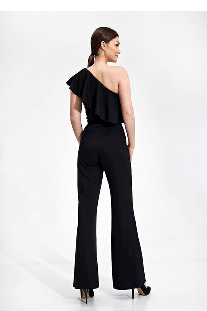 Elegant One Shoulder Ruffle Crop Top Blouse by Figl in a rear view showing the stunning ruffle detail, perfect for a luxurious evening ensemble.