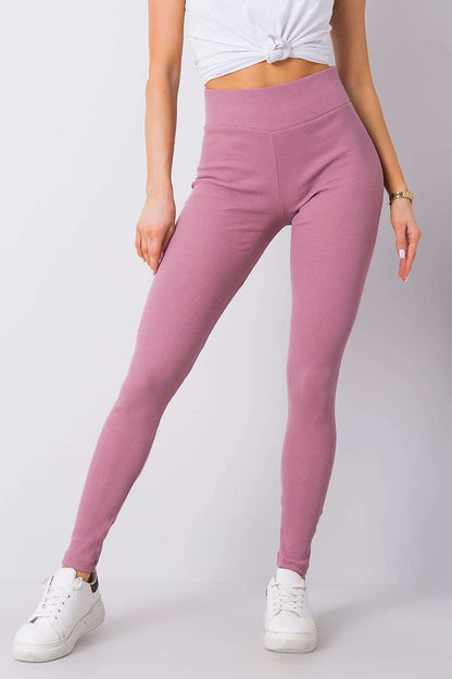 Elegant High-Waisted Ribbed Leggings for Women by BFG in pink, showcasing a stylish high-waisted design, perfect for chic and comfortable attire.