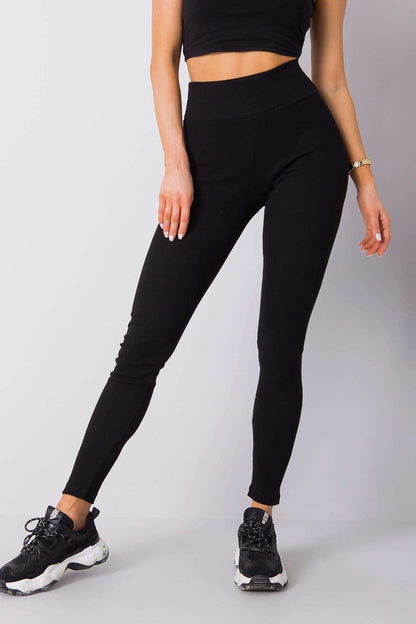 Elegant High-Waisted Ribbed Leggings for Women by BFG, showcased in black, featuring a sleek high-waist design that embodies elegance and sophistication.
